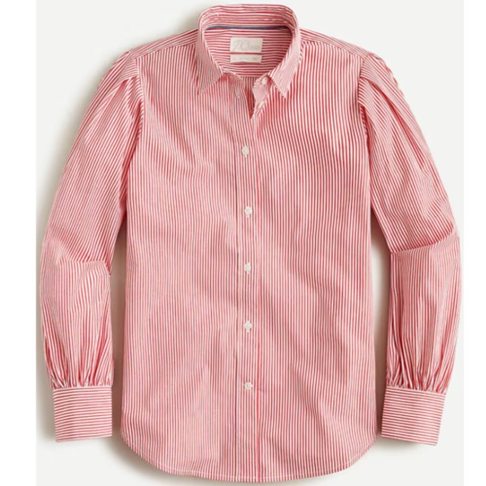 J.Crew Slim-Fit Puff-Sleeve Shirt in Red Stripe, Size 0